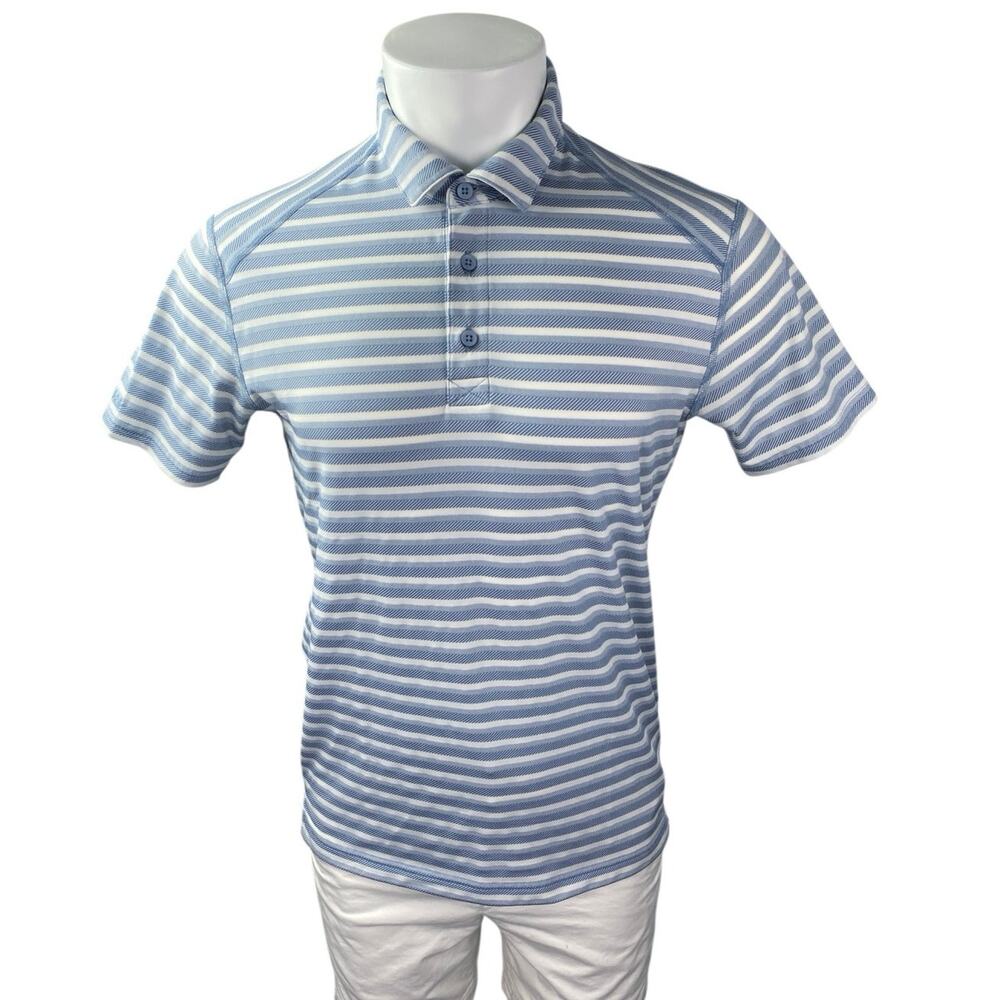 Bonobos Men's Blue White Striped Short Sleeve Slim Fit Polo Shirt Top Size S